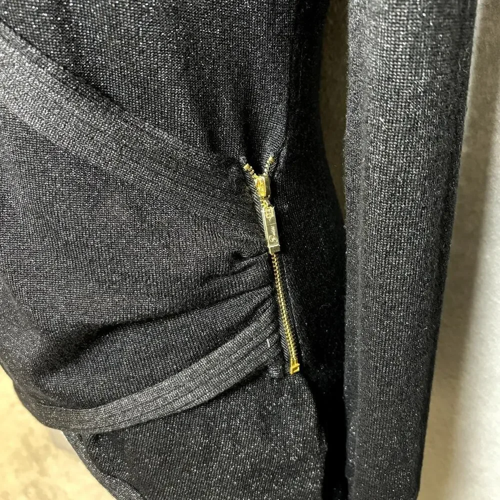 Guess Black Glitter Plunge Zip Wrap Knit Event Evening Holiday Party Sweater M - Picture 3 of 5